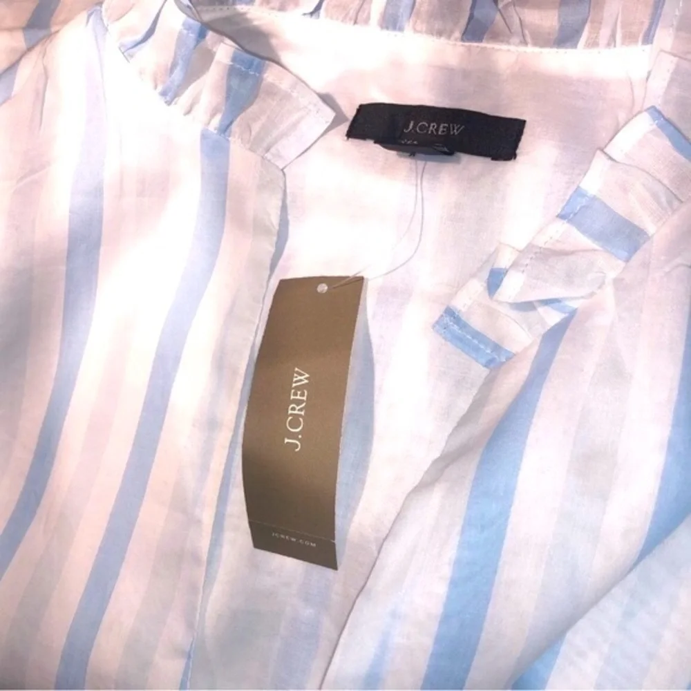 NWT J.Crew Women Blue/White Stripes Midi Dress with Puff Sleeve short. Size S
